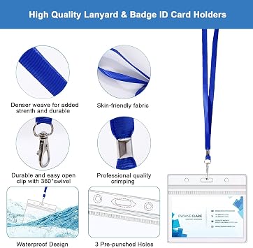 50pcs Blue Lanyards for Neck with Clear Plastic ID Card Holders