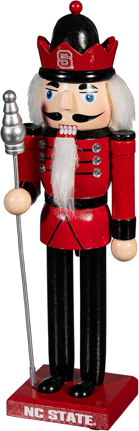 NCAA North Carolina State University Nutcracker Statue, 12 Inch Wooden Christmas Nutcracker Figure, Holiday Tabletop & Shelf Décor, Home Decoration, Gift for College Sports Fans