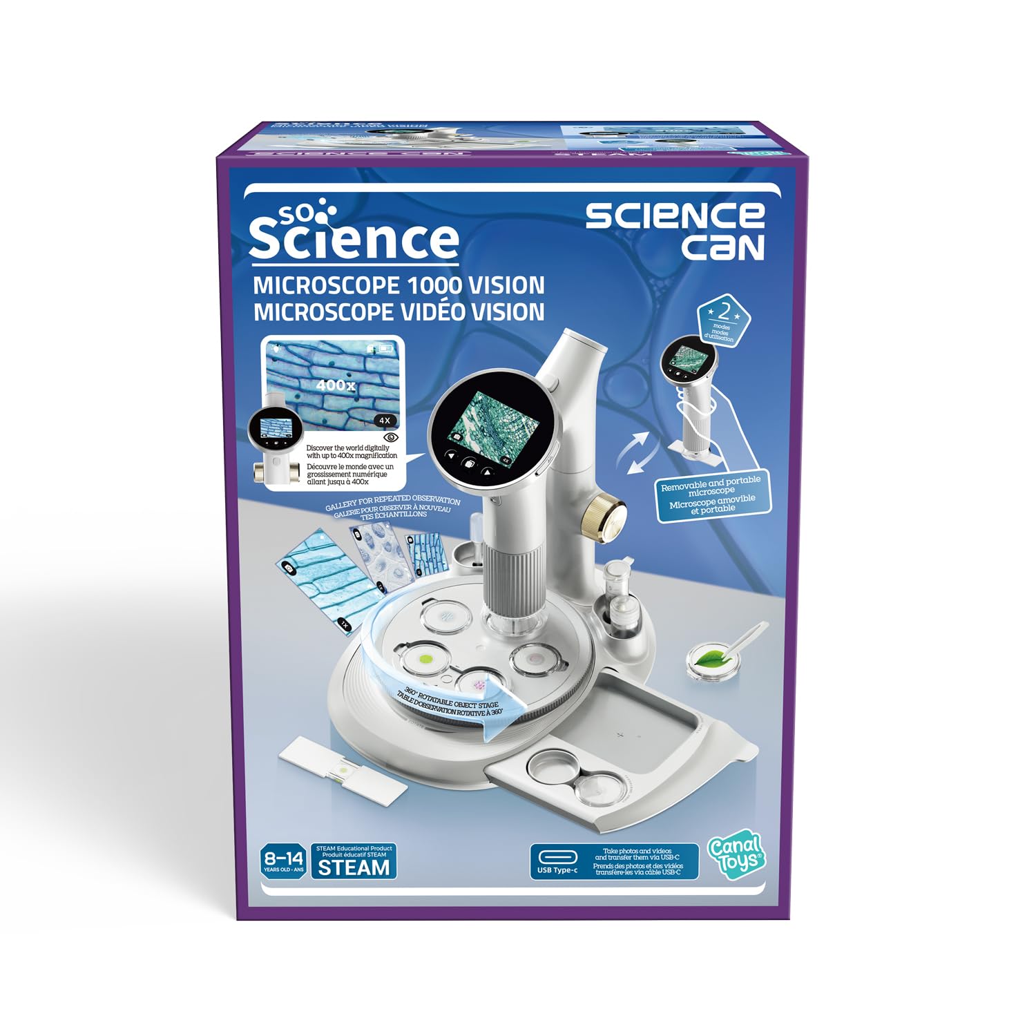 Canal Toys - So Science - Microscopio Video Vision 1000 per bambini a partire da 8 anni – Microscopio elettronico portatile con schermo HD - Zoom ad alta precisione - Kit STEM educativo scientifico