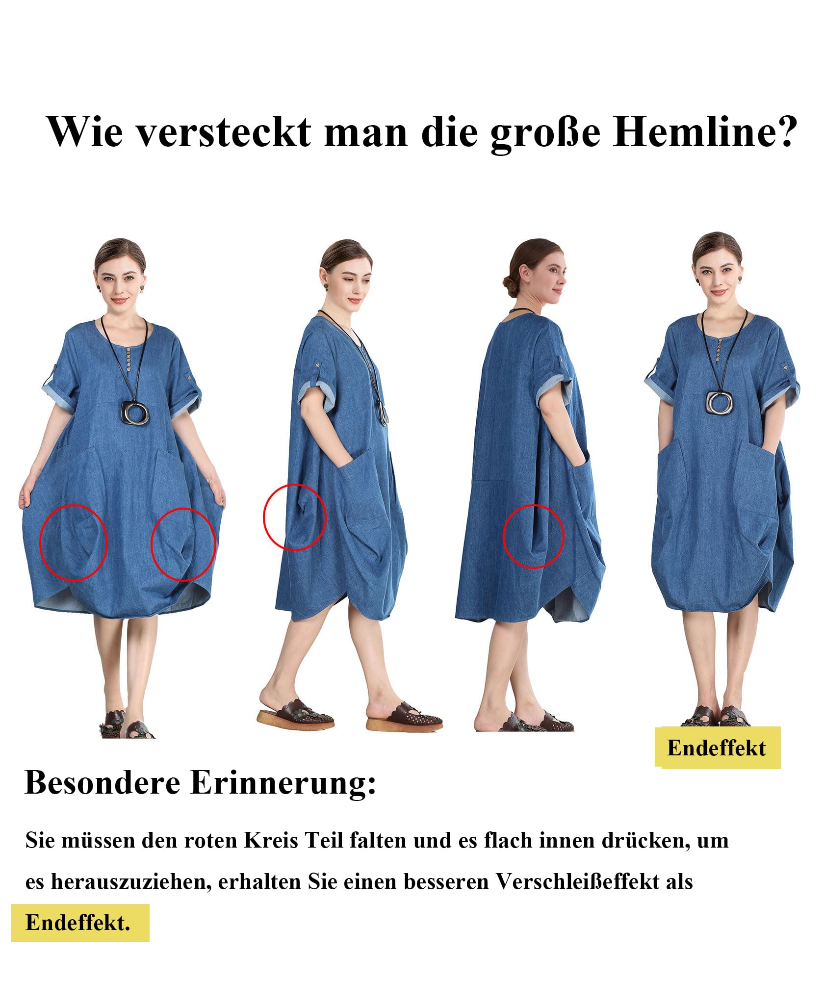 FTCayanz Robe Femme à Lin et Coton Tunique Grande Taille, Rayures, XXL | Décolleté rond, Manches modulables, Poches spacieuses, Coupe ample sans contrainte adaptée aux grandes tailles