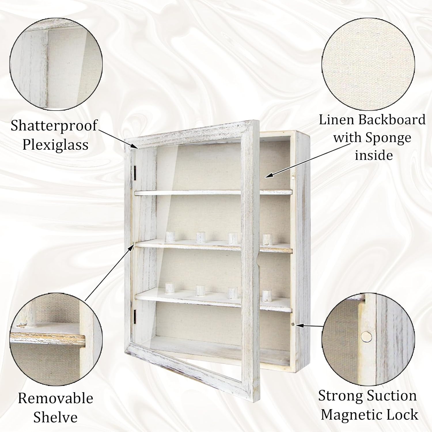 Shadow Box Display Case 11x14, Deep Shadow Box Picture Frame with Linen Back and Removable Shelves, Wooden Memory Box for Wedding Bouquet, Photos, Medals, Keepsakes (White, 11x14)