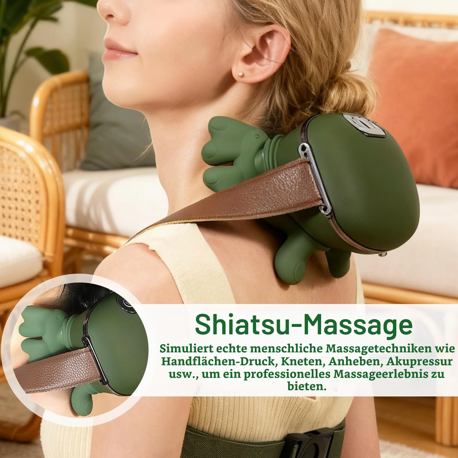 Massagemeister Rückenmassagegerät für Schulter Männer Frauen | 3 Massagestufen, 2 Temperaturstufen, Elektrisch mit Wärme, Kabellos, Weihnachtsgeschenke