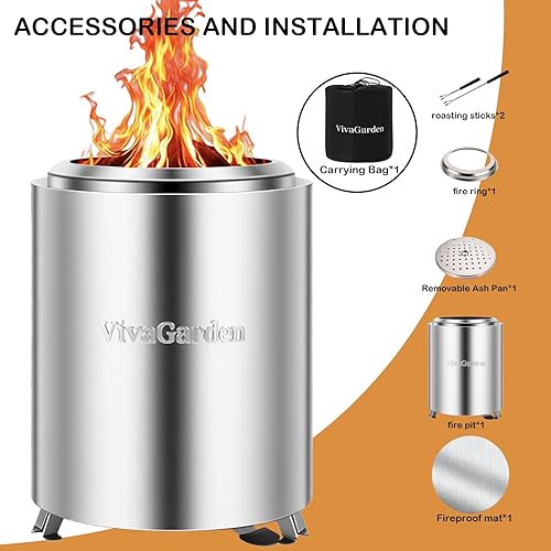Miniatura 7 de Hoguera de mesa de 9.7 x 7.1 pulgadas por VivaGarden, estufa de camping con bajo humo para exteriores y patio, alimentada por pellets o madera,