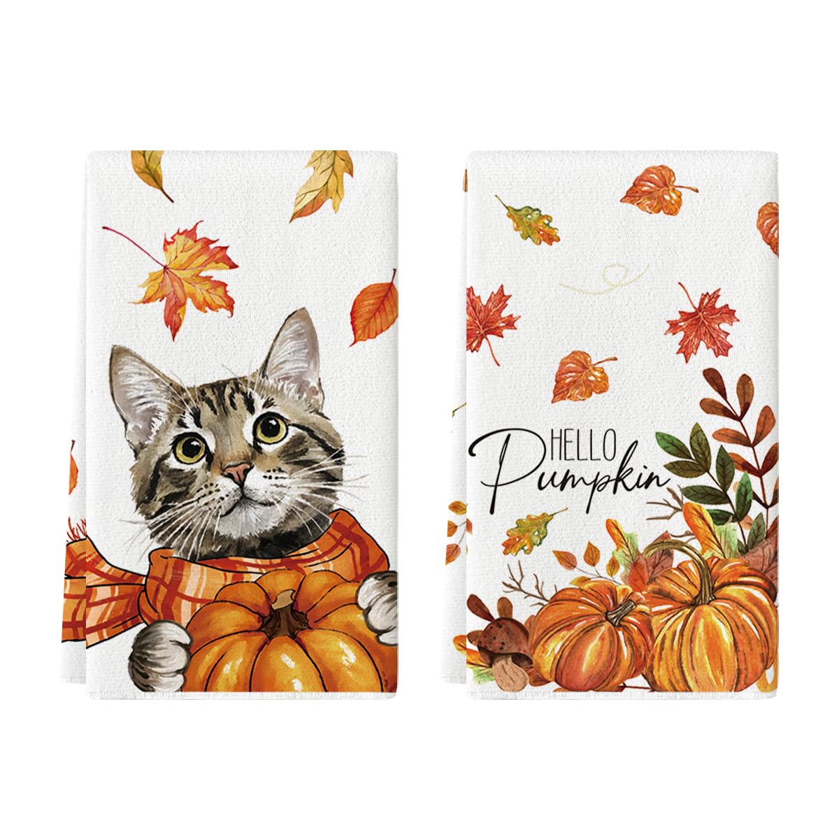 Artoid Mode Herbst Geschirrtücher 2er Set - Kürbisse & Sonnenblumen Design 42x65 Cm Küchentücher Polyester