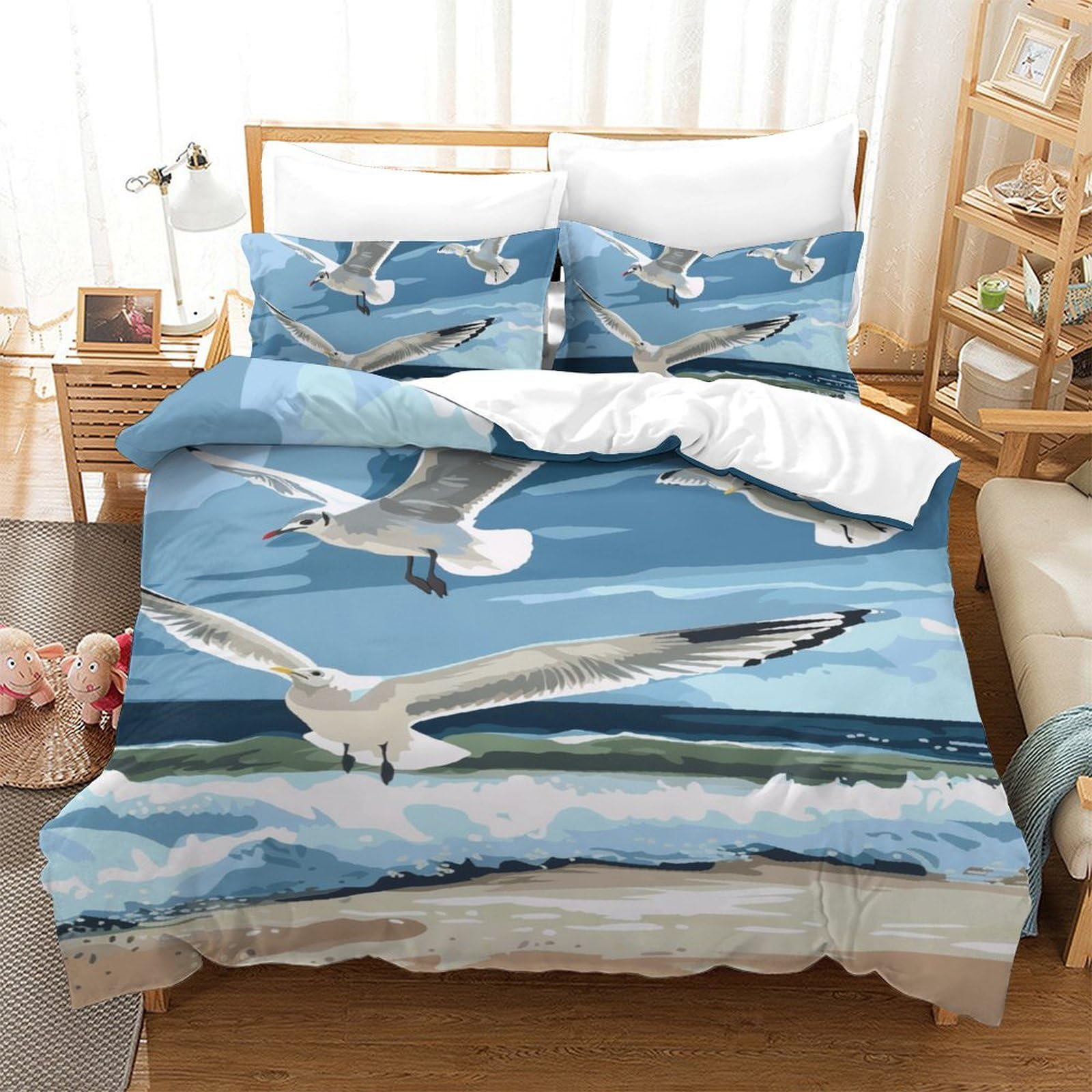Housse de couette 140x200 mouette parure de lit microfibre 3 pièces 3D single