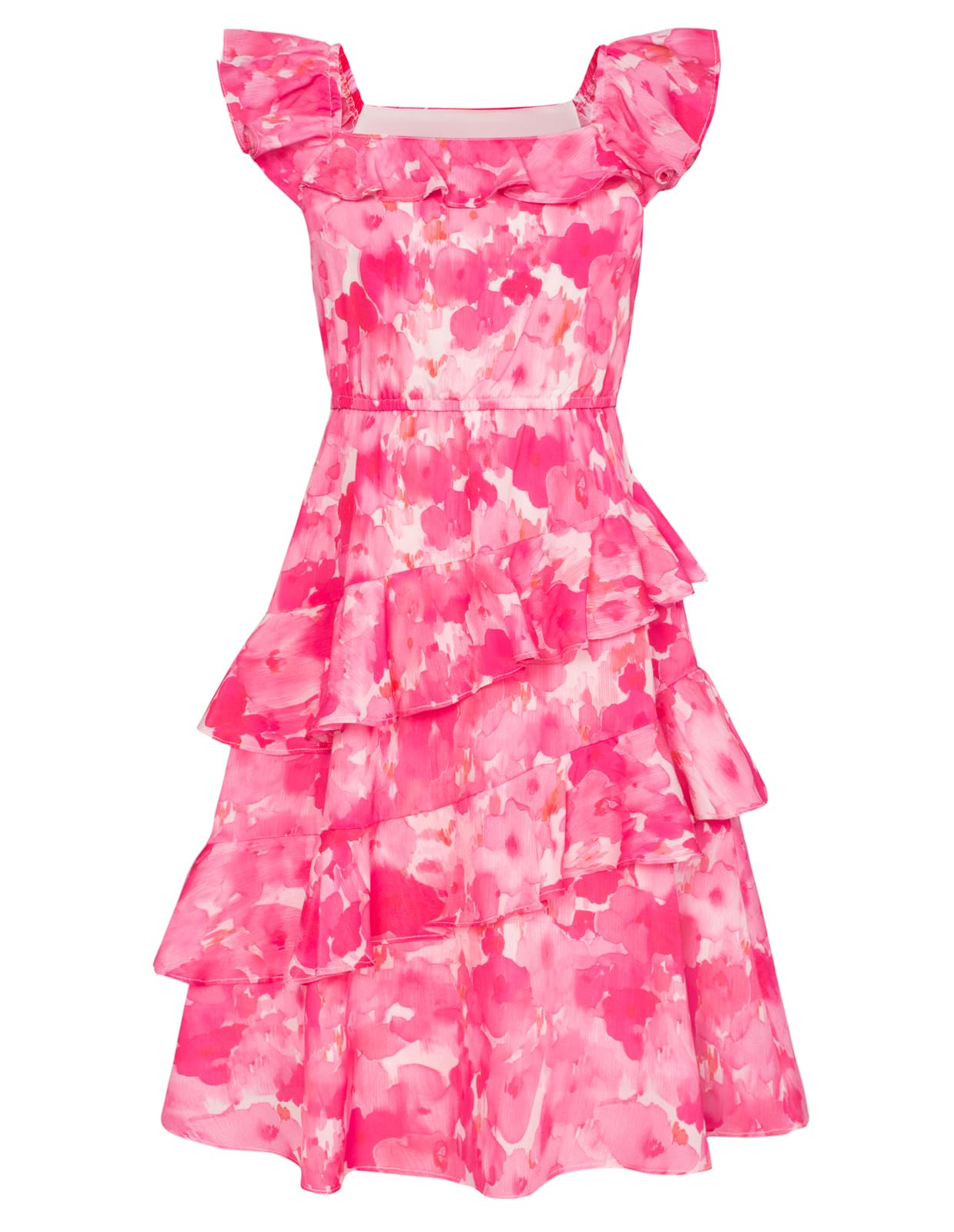 GRACE KARIN Girls Summer Dress A-line Square Neck Floral Ruffle Dress for Girls Size 5-14 Years