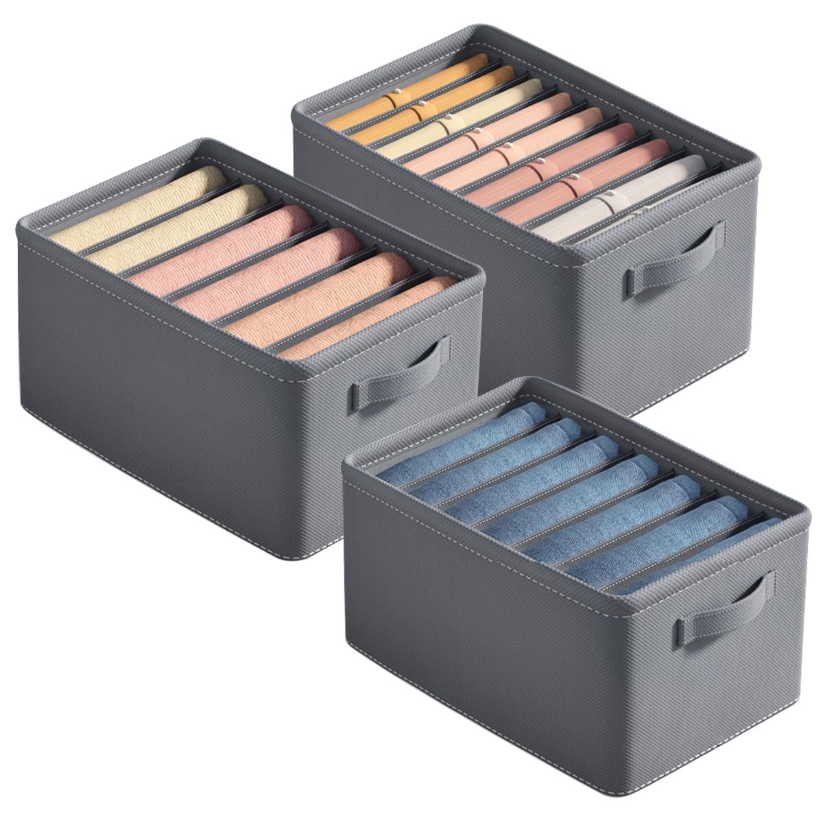 3 Pack Wardrobe Clothes Organizer Foldable Closet Organizer Stackable Fabric Drawer Organizers Dividers with Handles for Organizing Clothes, Jeans, Pants, Sweaters, Dresses