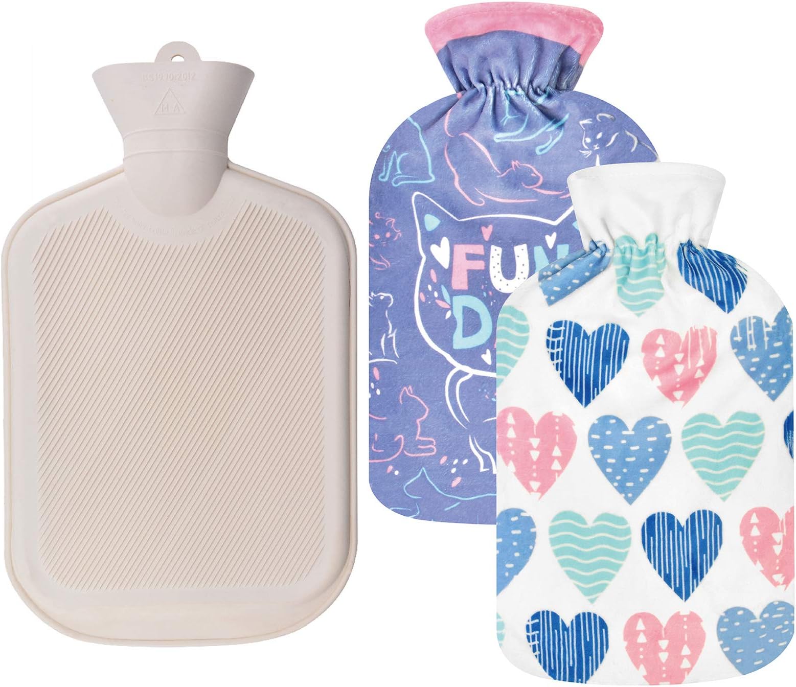 Hot Water Bottle with 2 Soft Cover, 2 Liter Rubber Hot Water Bag for Pain Relief, Hot & Cold Therapy, Cramps, Neck, Shoulders and Feet Warmer