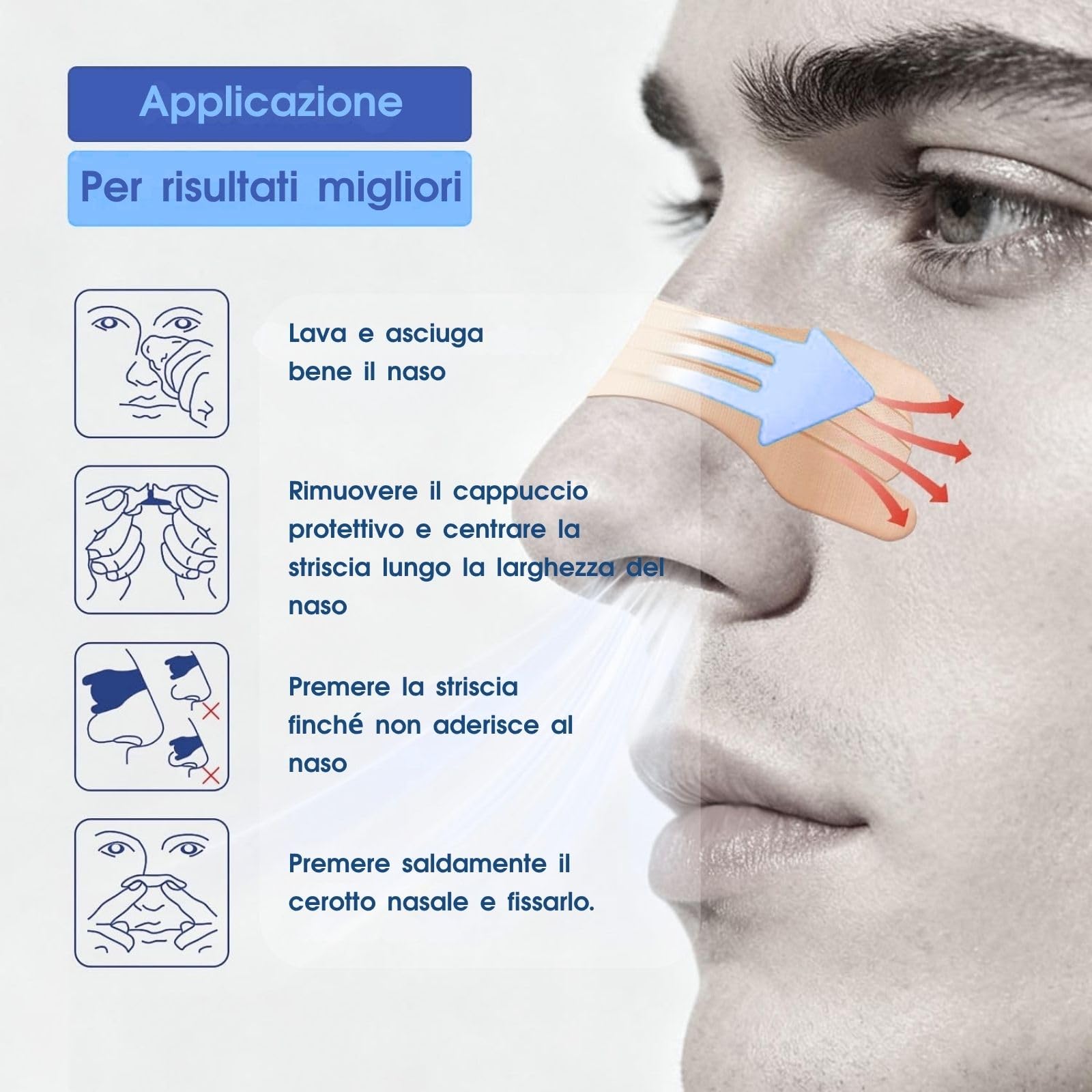 Cerotti Nasali Antirussamento 50 Strisce, Cerotti per Non Russare, Cerotti Naso, Cerotti Nasali Respira Bene Confortevoli per Uomo e Donna