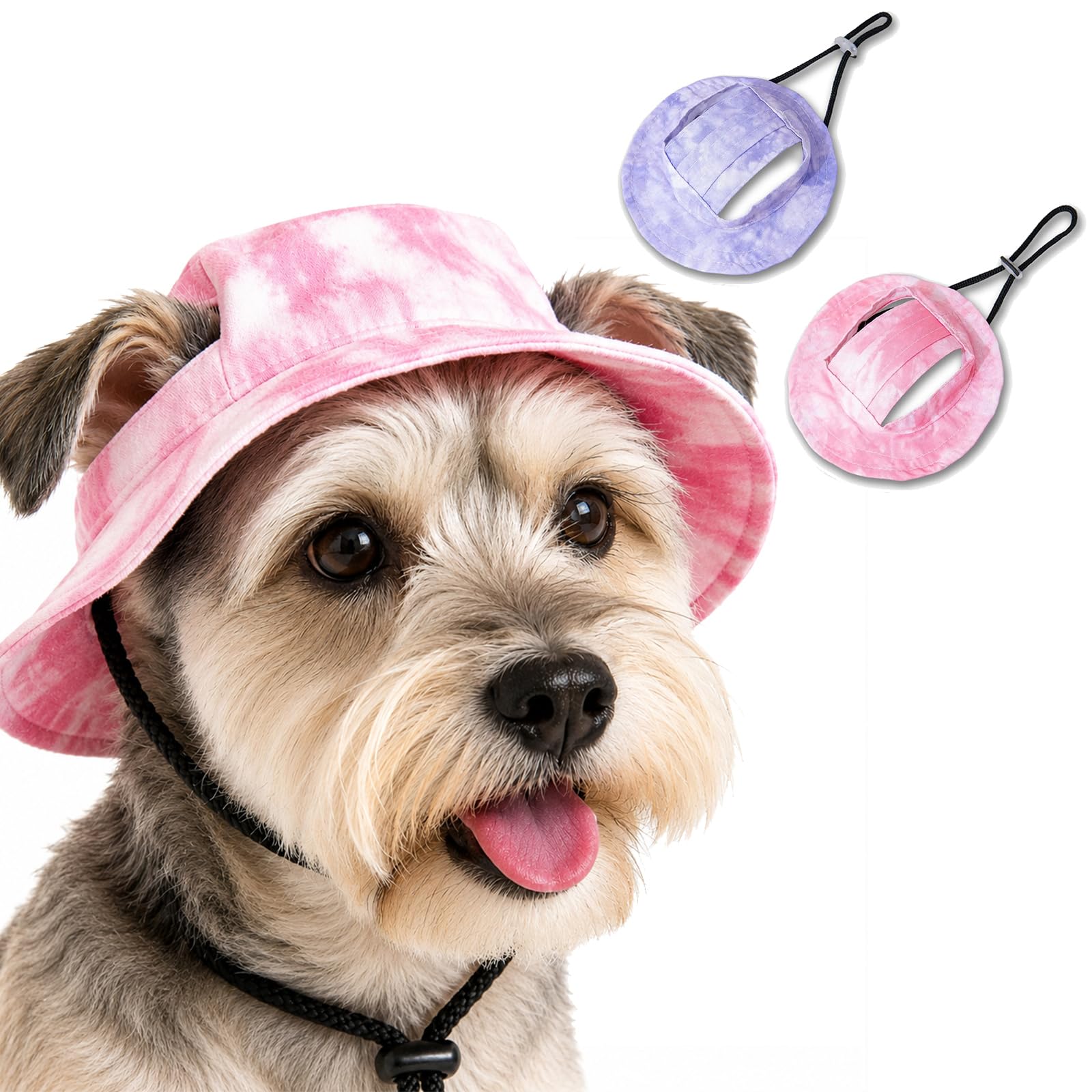 Dog Sun Hat Wide Brim, Adjustable Tie-Dye 2-Pack for Medium Dogs