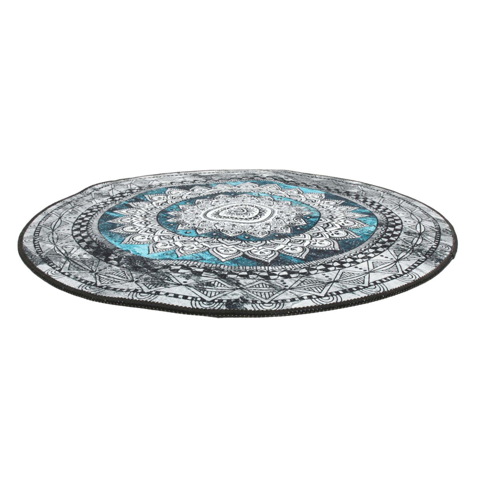 Tapis rond bohème mandala 80 cm Alipis en microfibre douce et antidérapant