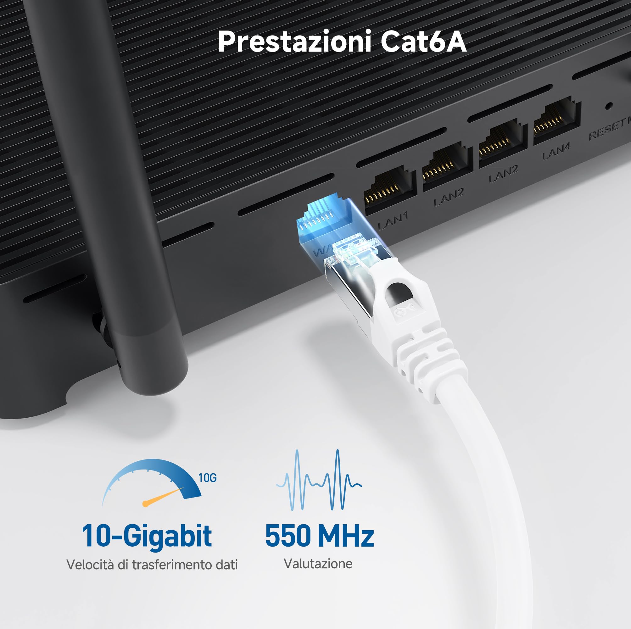 Cable Matters Cavo Ethernet Cat6A schermato antigroviglio da 10 Gbps, 61 m (SSTP, cavo Ethernet schermato SFTP, cavo schermato Cat6, cavo di rete schermato Cat 6) in bianco