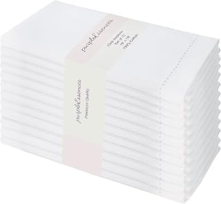 PurpleEssences Hemstitch 100% Cotton Dinner Napkins Set of 12, 18x18 White - Soft Durable Machine Washable Table Linens for Weddings Everyday