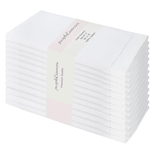 PurpleEssences Set of 12 Hemstitch Cloth Dinner Napkins 100% Cotton - Soft Durable Washable -Ideal for Events Wedding Spring and Summer - Perfect Everyday Use Table Linen 18x18 - White
