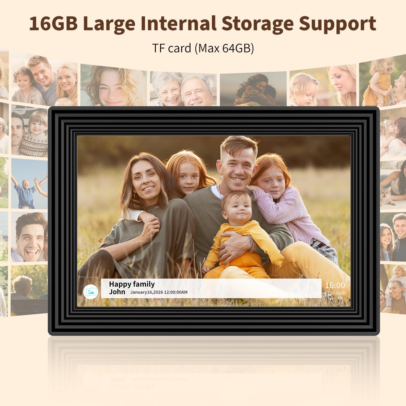 Cadre photo numérique, cadre photo numérique Frameo 10,1", écran tactile LCD IPS 1280 x 800, 16 Go, prend en charge les cartes SD, partage instantanément des moments heureux via la