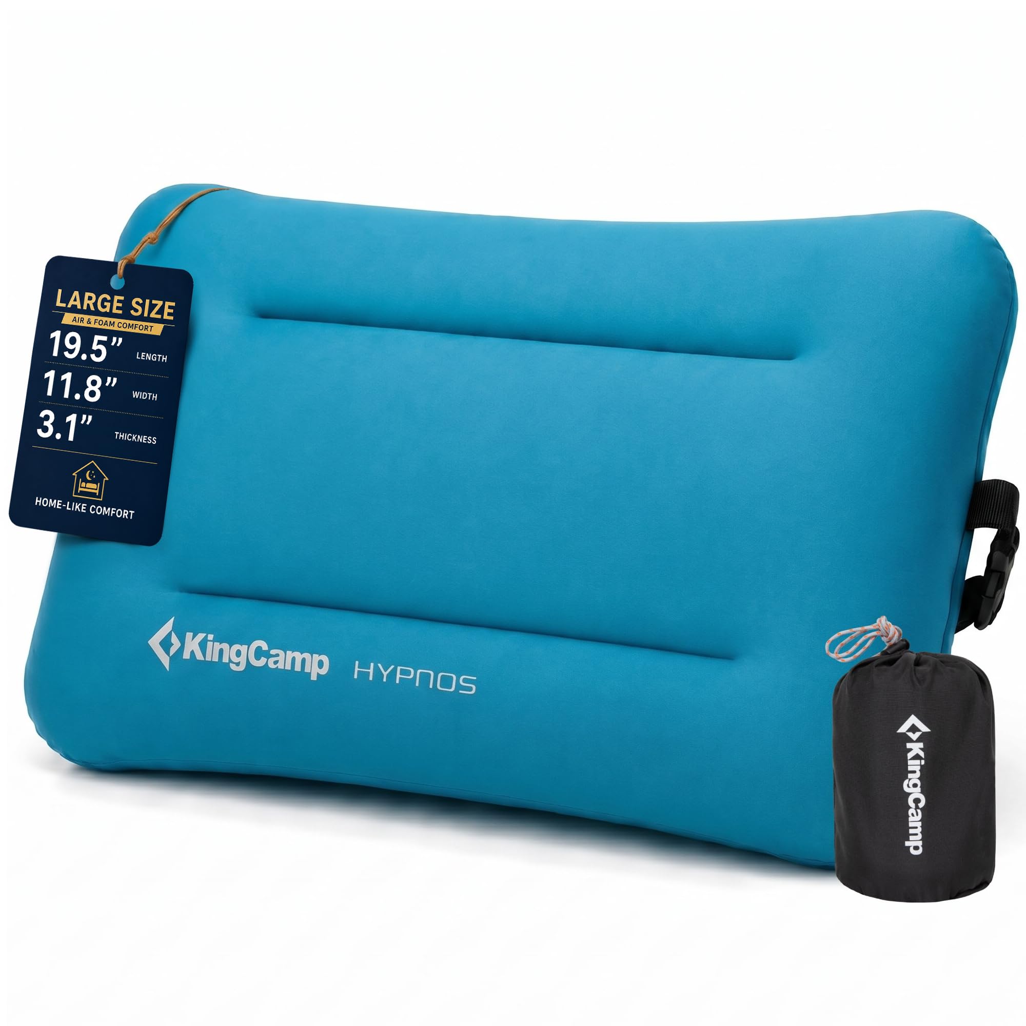KingCamp KingCamp Large Camping Pillow, Hybrid Inflatable Pillow with Soft Washable Foam Cover, Quiet Camp Pillow for Side Sleepers, Car Camping, Travel & Backpacking, Blue