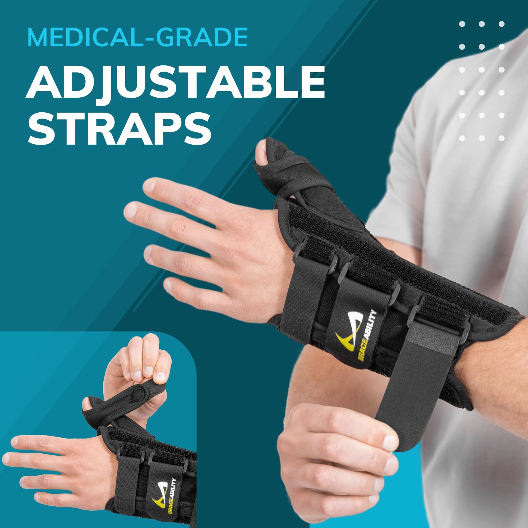 BraceAbility Wrist and Thumb Spica Splint - De Quervain's Tenosynovitis Long Forearm Cast Stabilizer for Tendonitis, Sprains, Thumb Brace for Arthritis Pain and Support - (M Right Hand)