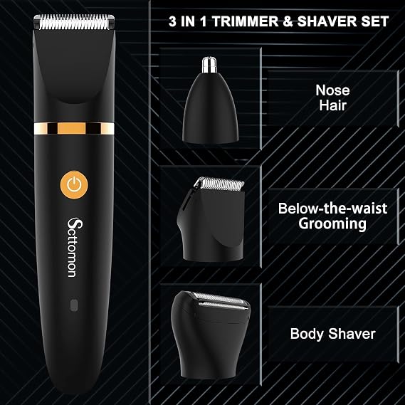 Scttomon Electric Groin Hair Trim Ball Trimmer for Men Body Shaver Below-The-Waist Groomer Nose Hair Trimmer Waterproof Cordless 3 in 1