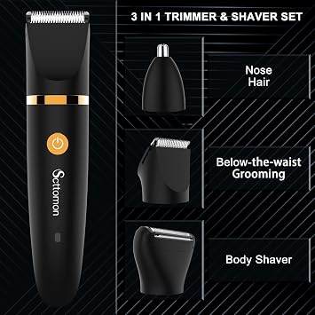 Scttomon Electric Groin Hair Trim Ball Trimmer for Men Body Shaver Below-The-Waist Groomer Nose Hair Trimmer Waterproof Cordless 3 in 1