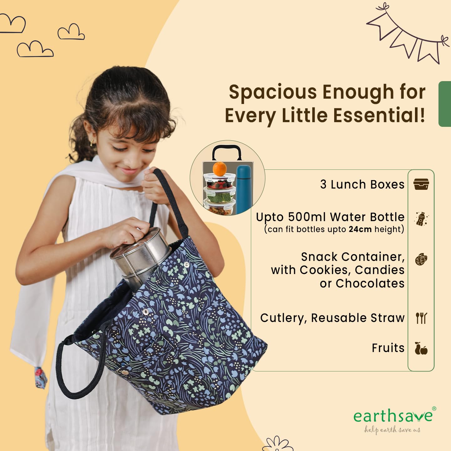 earthsave Lunch Bag for Office Women & Men | Work Lunch Bag | Tiffin Bags | Insulated Lunch Bag | Tiffin Bag for Kids (Cross Way Brown). 1