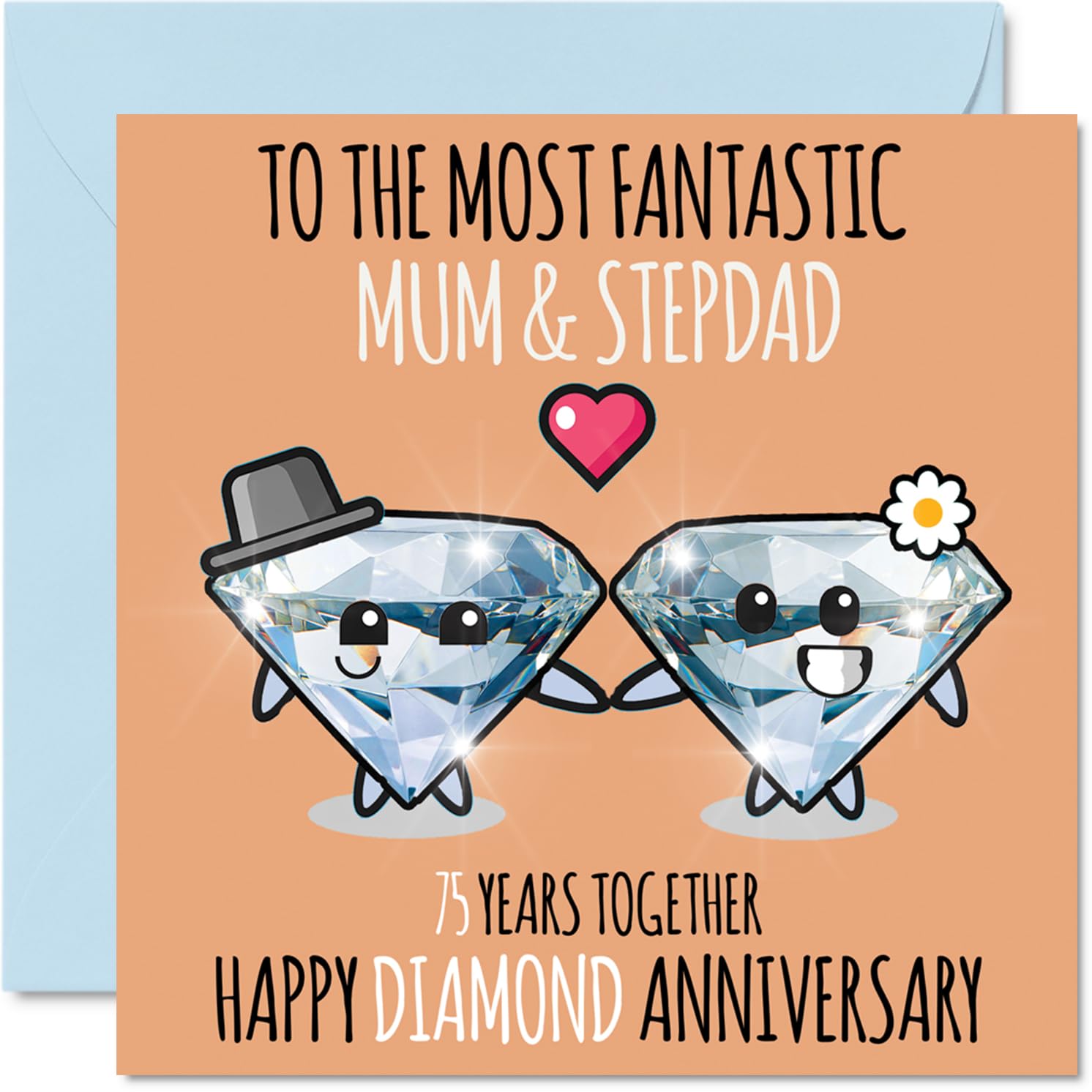 Cute Diamond Anniversary Card for Mum & Step Dad - 75 Years Together - Happy 75th Wedding Anniversary Cards for Step Dad Mum, 145mm Greeting Cards Anniversaries