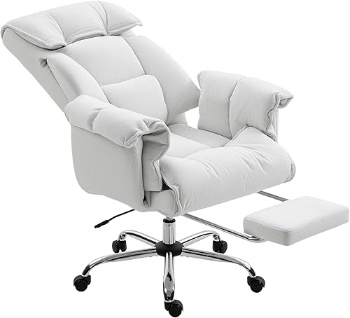 HOMCOM Executive Office Chair with Footrest, Reclining Swivel Computer Desk Chair with High Back, Thick Cushion, Padded Armrest, Adjustable Height,