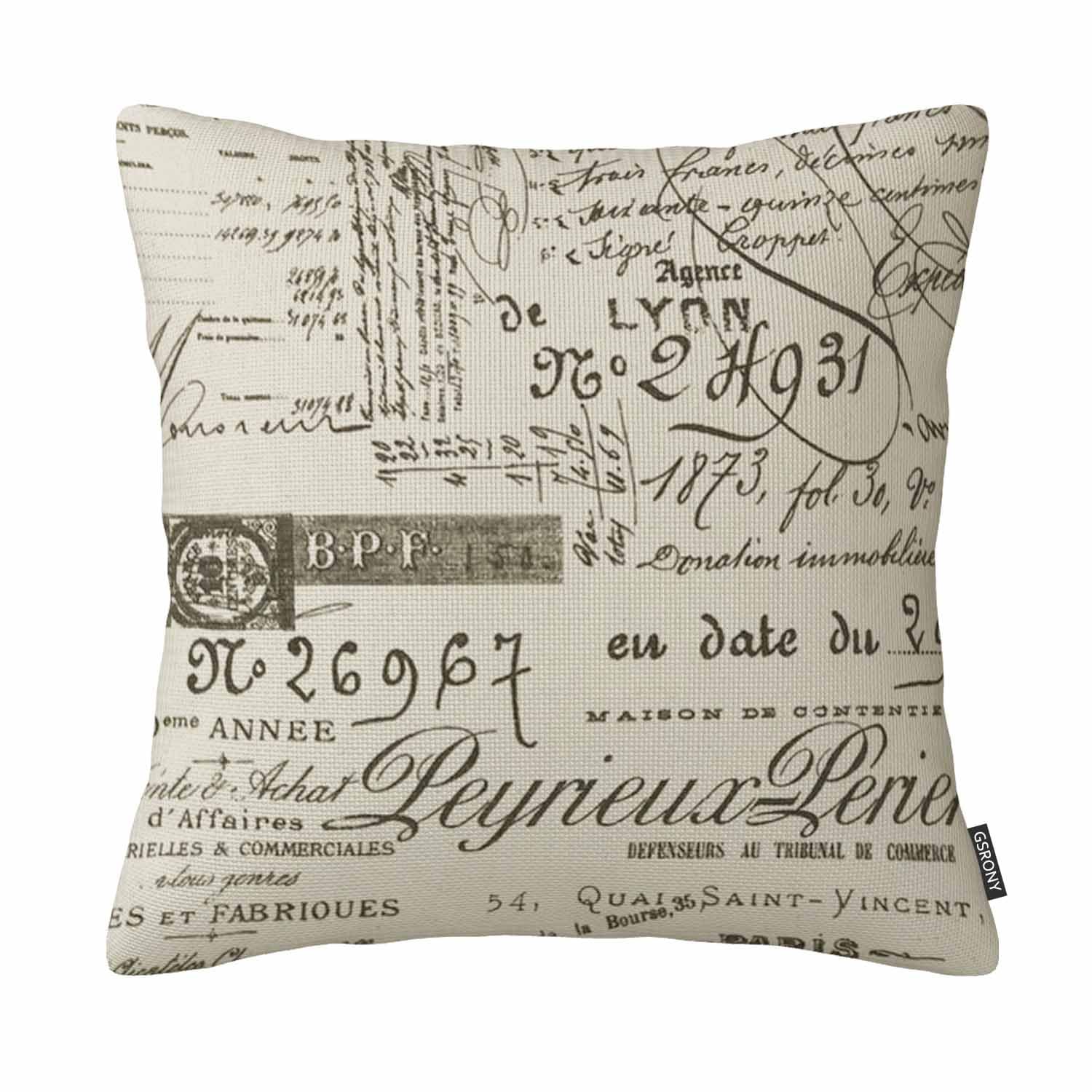 Decorative Cotton Linen Square Throw Pillow Cover Cushion Case Vintage Khaki Background Words Pattern Pillowcase 18X18 Inches(For Living Room/Sofa)