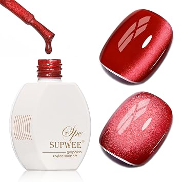 Red Cat Eye Gel Nail Polish, 15ML Jelly Glass Cateye Gel Polish with Magnet Moonlight Shimmer Glitter Magnetic Nail Polish Soak Off Salon DIY at Home