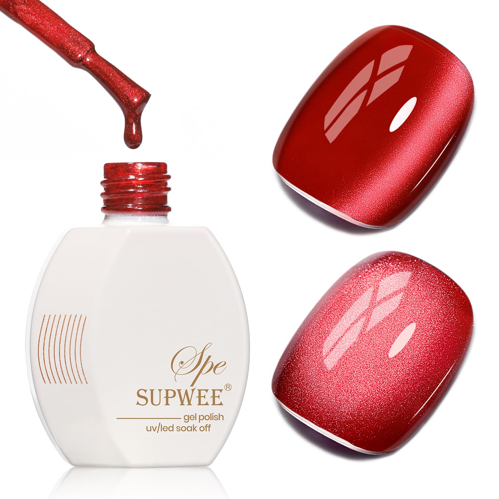 Red Cat Eye Gel Nail Polish, 15ML Jelly Glass Cateye Gel Polish with Magnet Moonlight Shimmer Glitter Magnetic Nail Polish Soak Off Salon DIY at Home