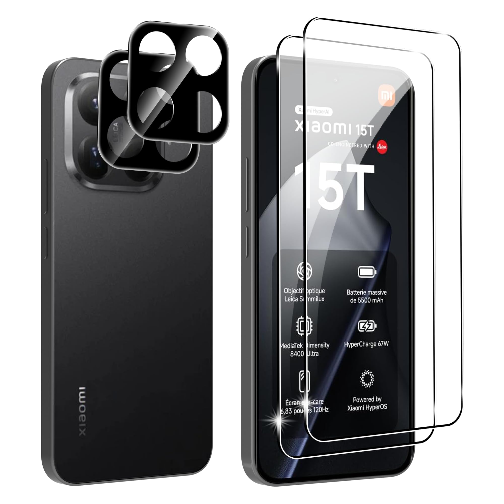 Aerku Schutzfolie für Xiaomi 15T/ 15T Pro für Panzerglas, 2 Stück Schutzglas und 2 Stück Kameraschutz, 9H Härte, 0.33mm Ultra-klar Folie, Anti-Kratzen Anti-Bläschen Displayschutz
