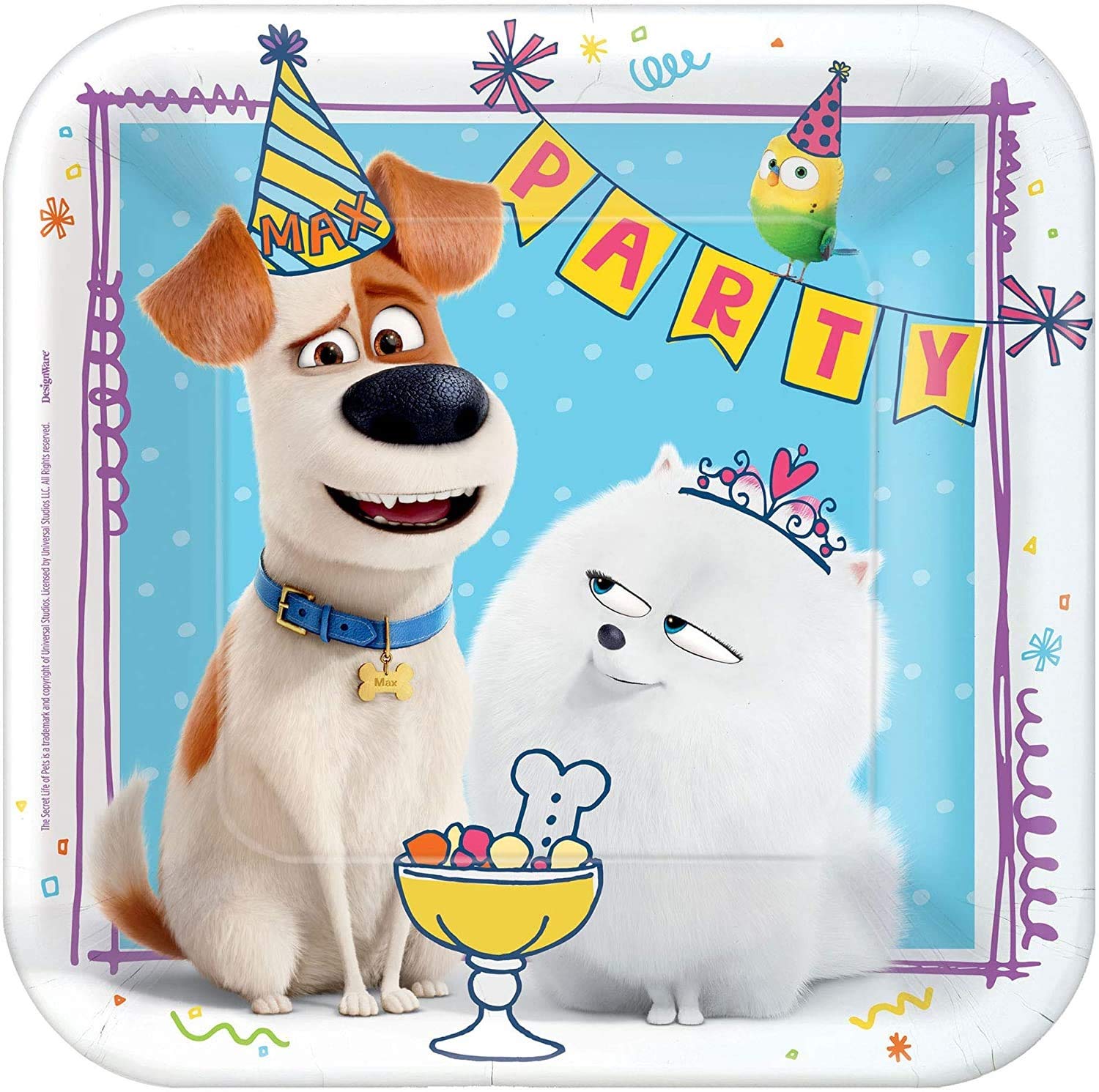 amscan 551863 "The Secret Life Of Pets 2" Blue Square Party Paper Plates | 8 ct, 9" x 9"