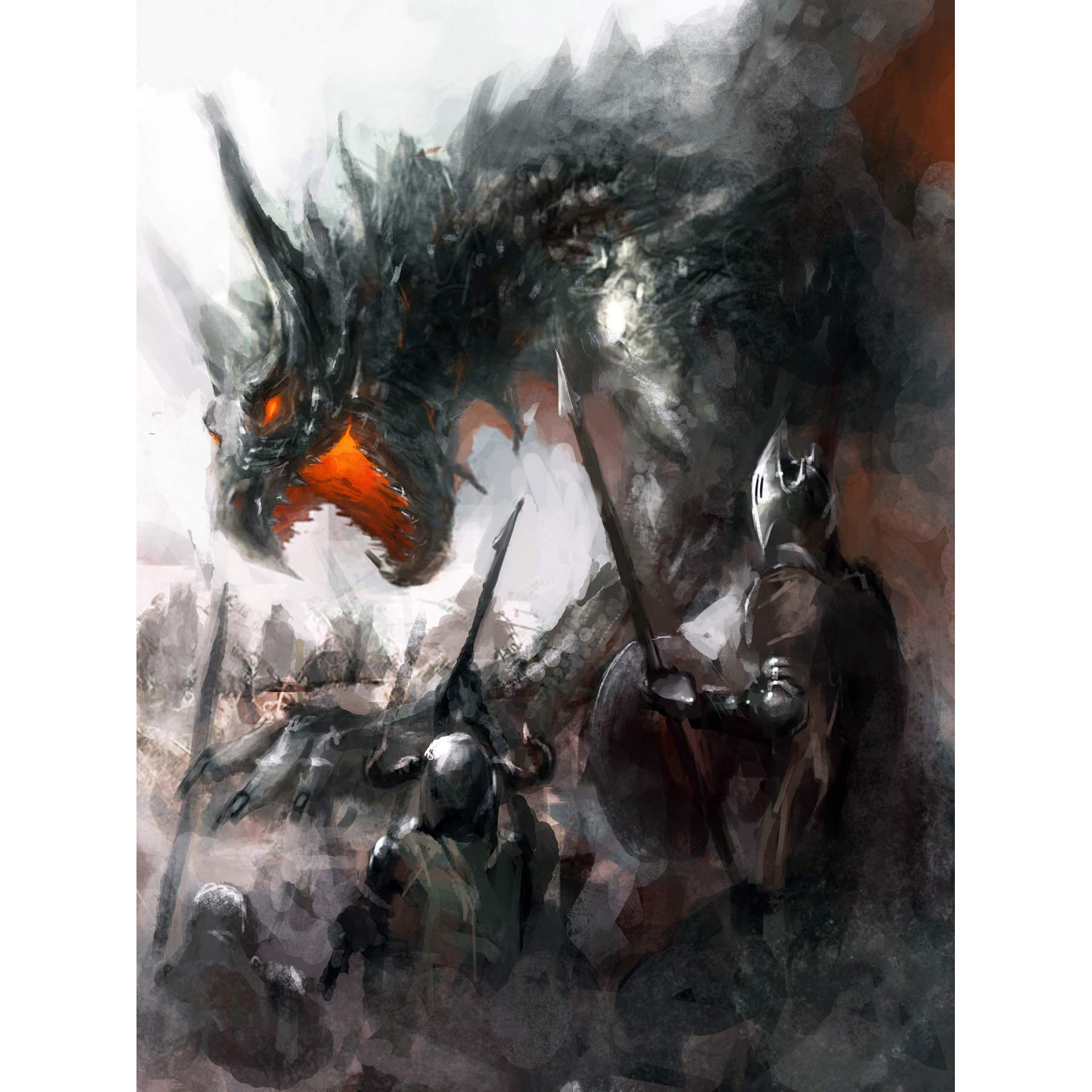Wee Blue Coo Art Painting Drawing Fantasy Dragon Battle Medieval Warrior Canvas Print