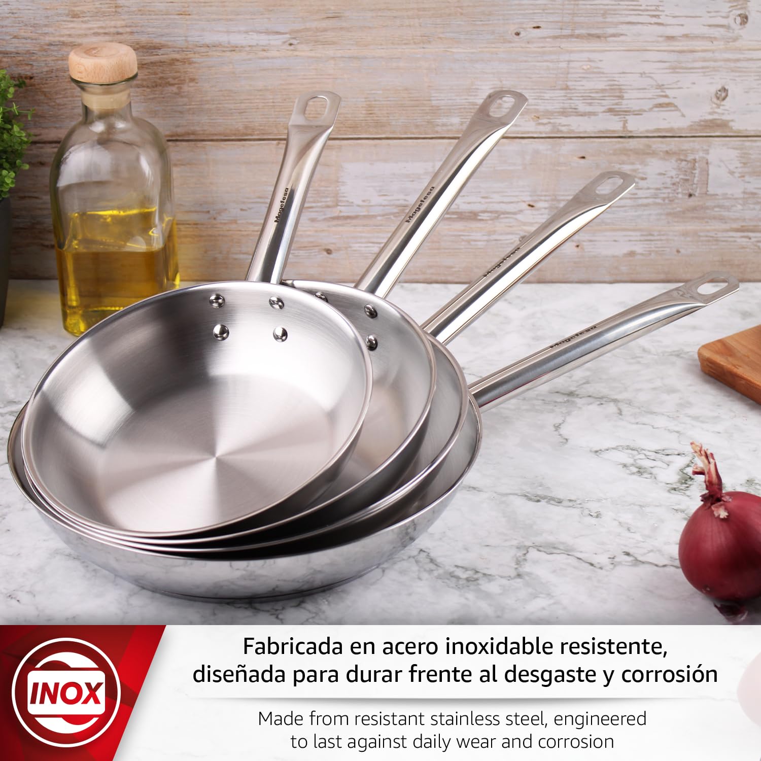 MAGEFESA Ecosteel - Juego de Sartenes 20 + 26 cm, Acero Inoxidable, Sin Antiadherente, Apta para Todas las Cocinas, Inducción, Libre de PFOA/PFTE — view 2