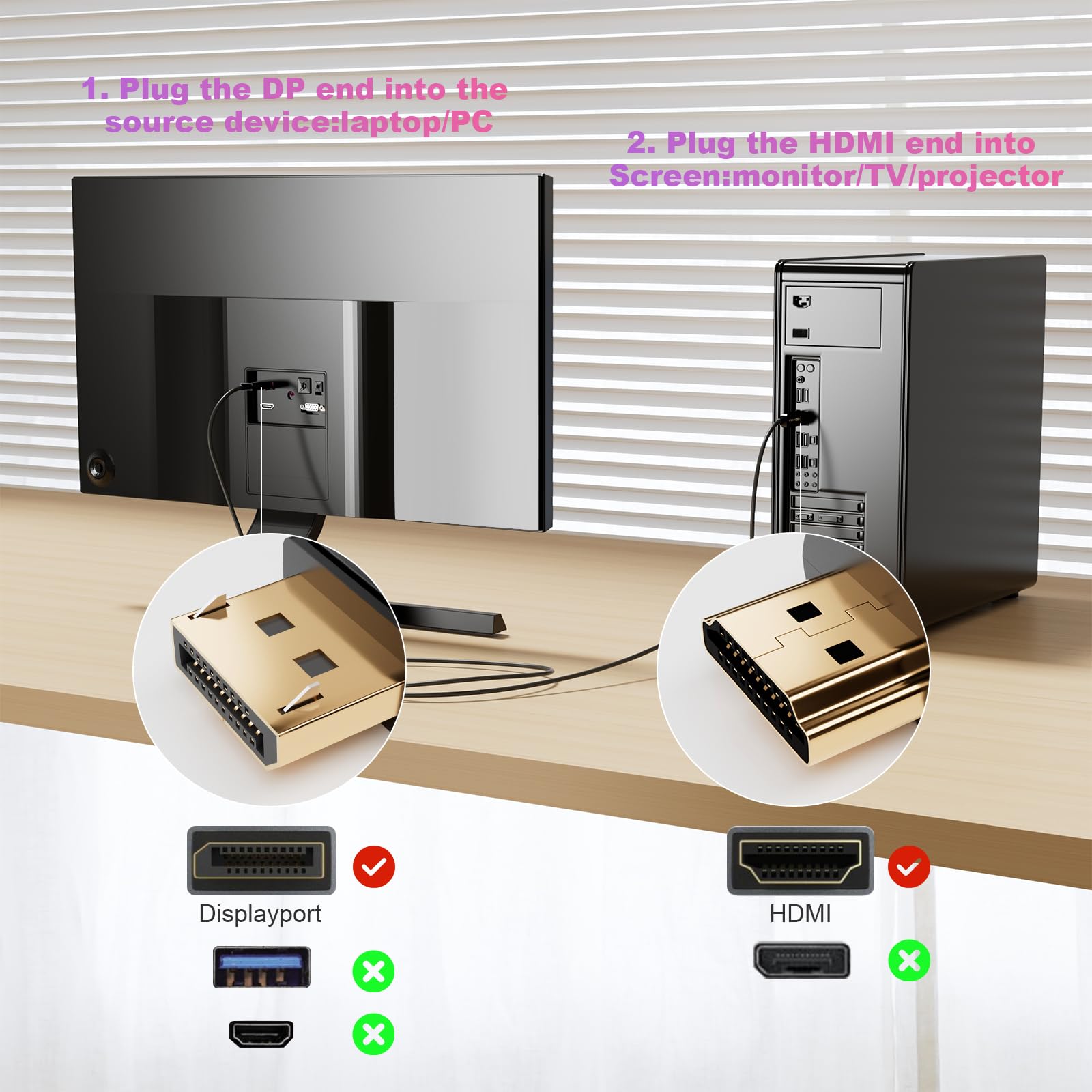 DisplayPort to HDMI Fiber Optic Cave, Active DP to HDMI Video Cord 4K@60H Uni-Directional, Supporto HDTV HDCP Self-detecting function for EDID information (A0107-10Meter)