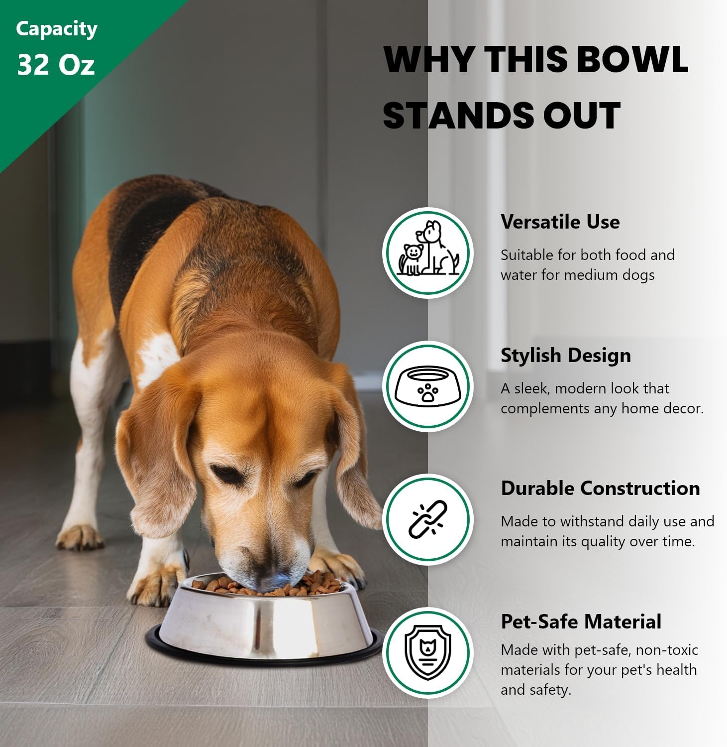 ICONIC PET 32 oz/ 4 Cup Stainless Steel Non Skid Pet Food/Water Bowl with Rubber Ring - Rust Free, Dog/Cat Feeding Bowl is Dishwasher Safe, Noise Free, Non Skid & Stable Kitten/Puppy Dish