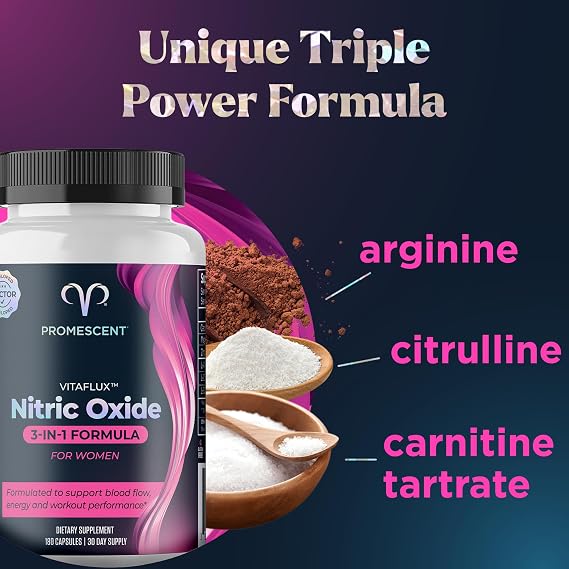 Promescent VitaFLUX Women's Nitric Oxide Booster Supplement + Flushable Wipes for Adults, Personal Cleansing Hygienic Wet Wipes for Men and Feminine Use