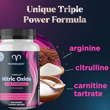 Promescent VitaFLUX Women's Nitric Oxide Booster Supplement + Flushable Wipes for Adults, Personal Cleansing Hygienic Wet Wipes for Men and Feminine Use
