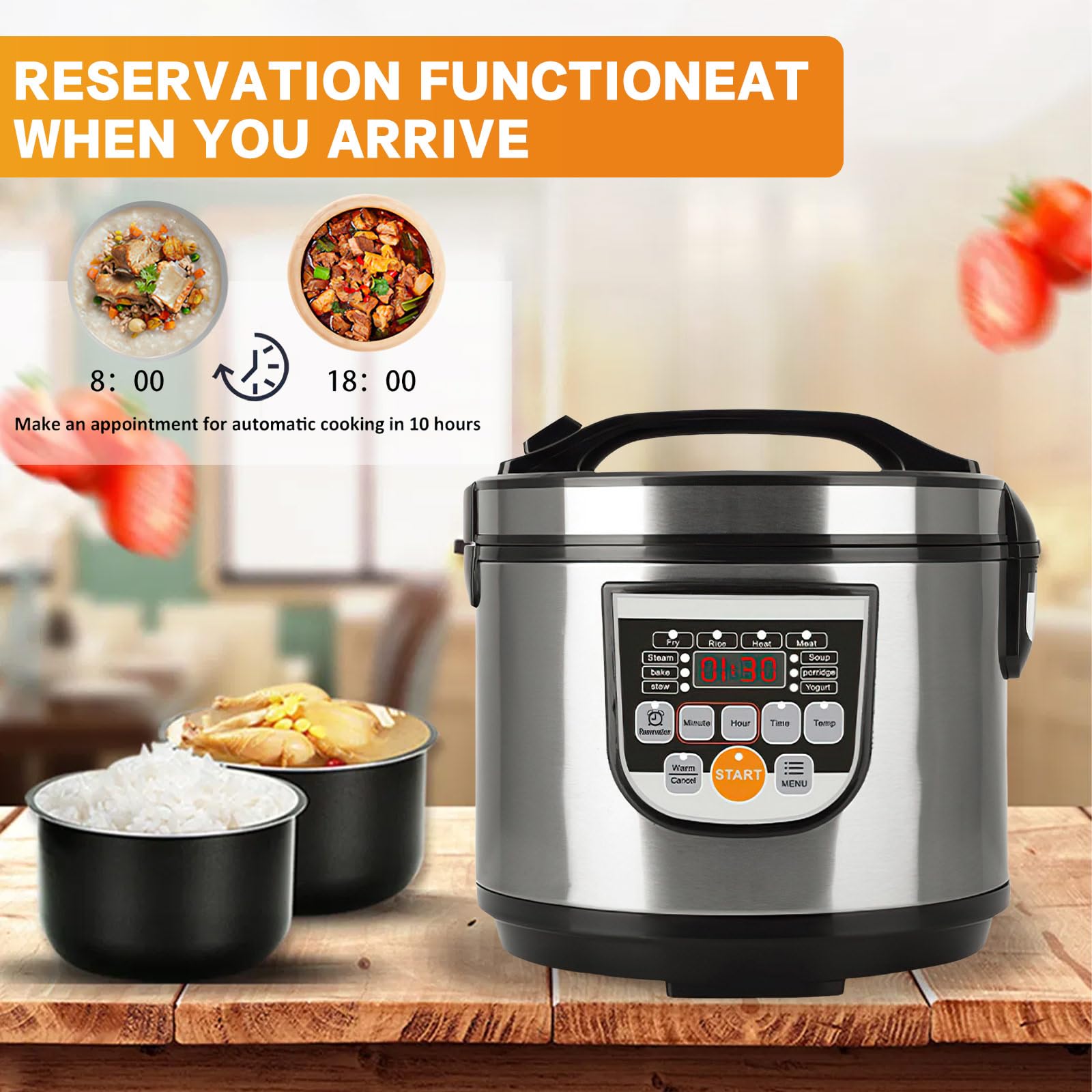 Cuociriso da 5 l, grande capacità, per 2-10 persone, multicooker elettrico multifunzionale, 700 W, 10 programmi, stop & mantieni in caldo, auto, ideale anche per verdure/pesce, ecc