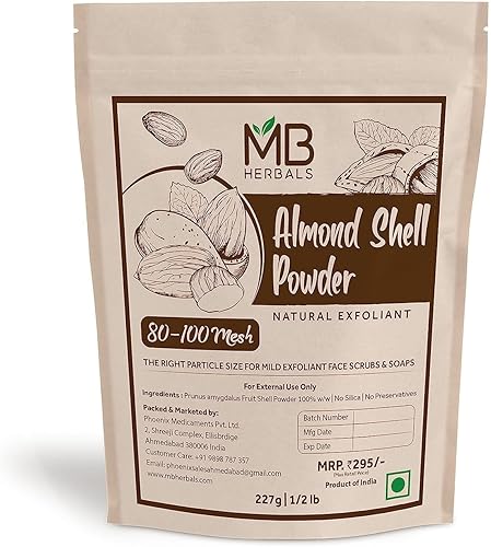 Polvo de cáscara de almendra de 8.01 oz  8 ozmedia libra  El tamaño de partícula adecuado 80-100 malla para exfoliantes faciales naturales, jabones