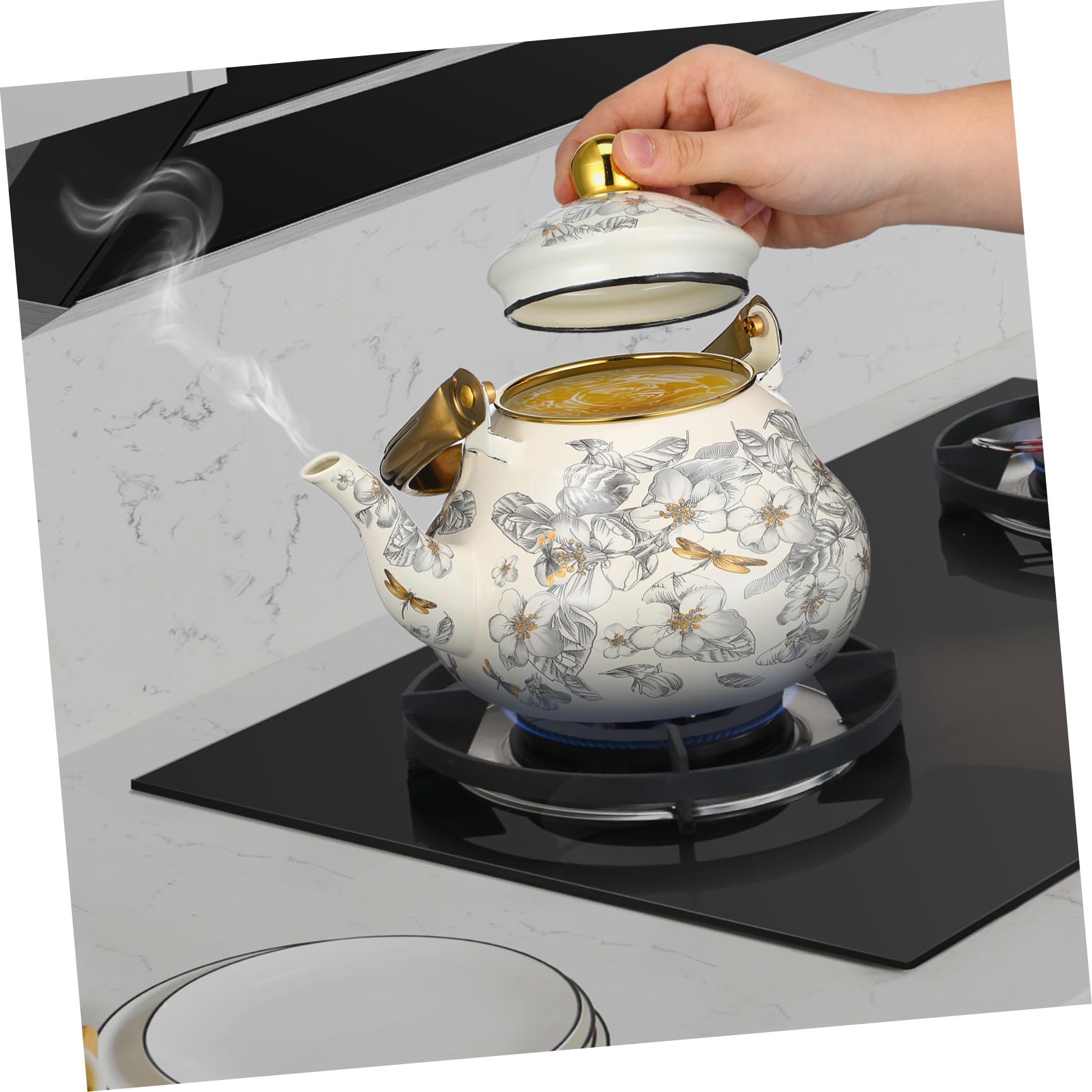 iplusmile Bollitore Resistente Fondo in Smalto da 2l Tè Vintage Design Retrò per Cucina