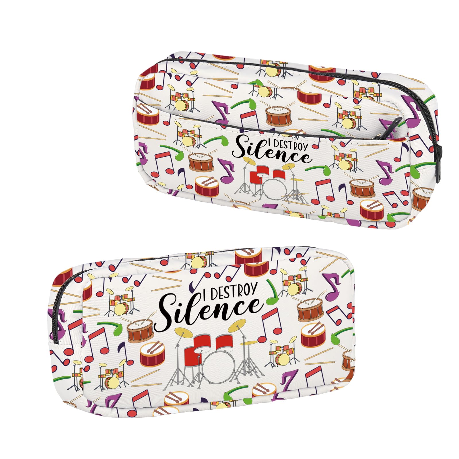 BNQL Drummer Pencil Case Drummer Drum Gifts I Destroy Silence Music Gift Musician Band Gifts Musician Stationery Bag Organizer