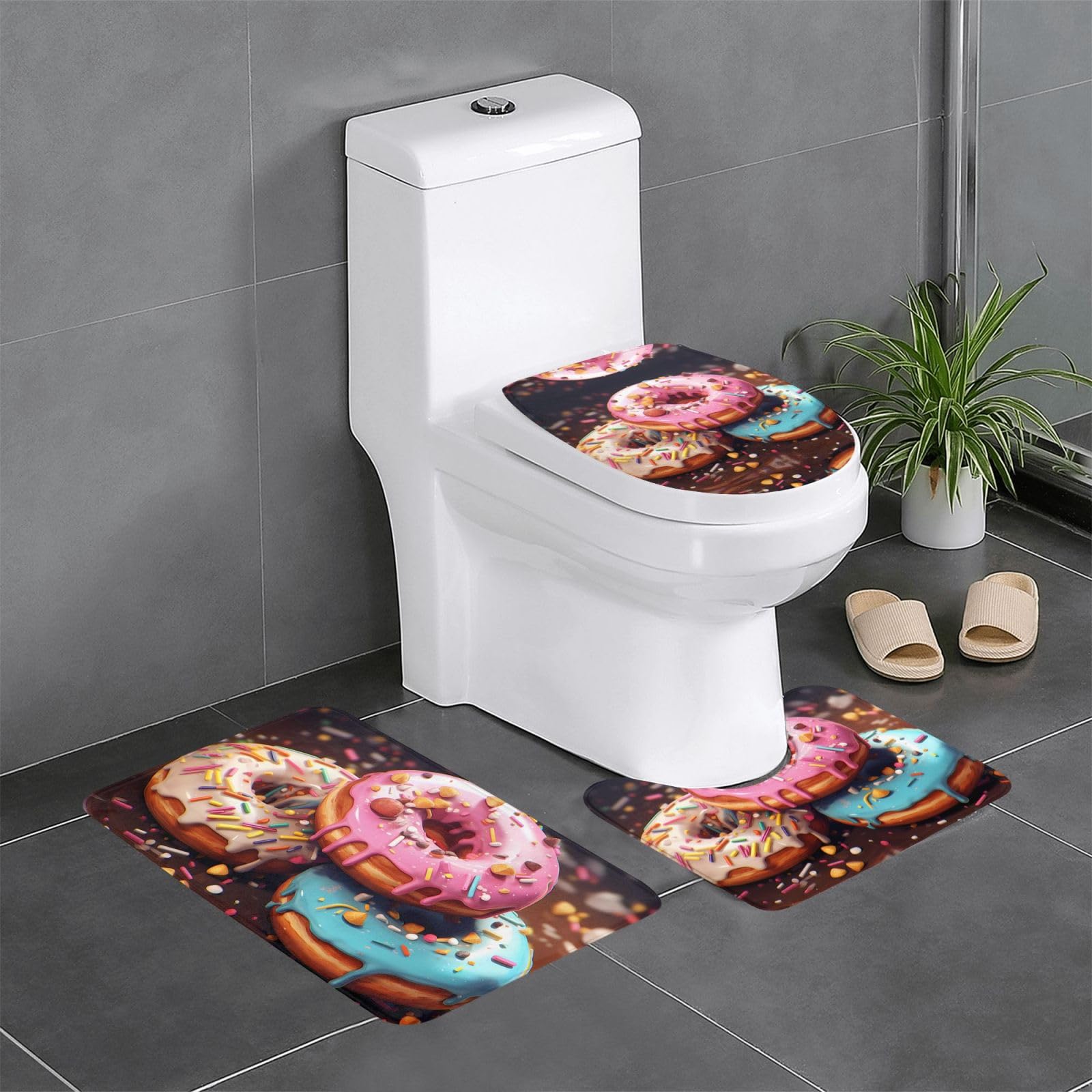 Tapis de salle de bain antidérapants lot de 3 avec contour WC et tapis ovale