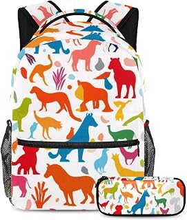 Prepárate para la escuela con nuestro juego de 2 mochilas escolares, mochila de gran capacidad con estuche, perfecta para niños, niñas y adolescentes, silueta de animal colorida, multicolor,