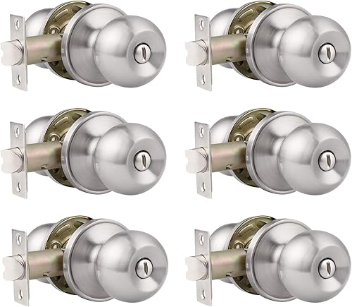 Probrico Paquete de 6 pomos redondos para puerta de camabaño, función de privacidad para bañodormitorio, manija de cerradura de puerta interior con