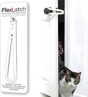 FlexLatch Cat Door Holder Latch - Dog-Proof Strap Keeps Dogs Out of Litter Box, Easy One-Hand Install, Patented Flex Action, Bright White
