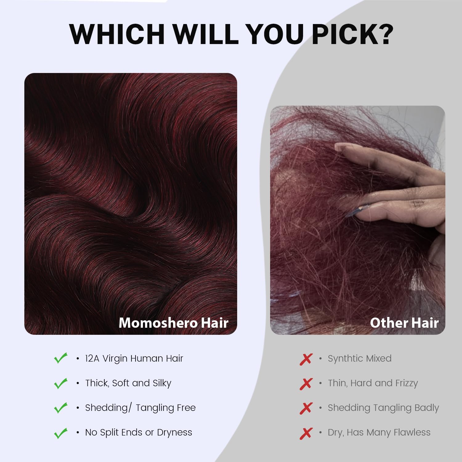 99j Dark Burgundy Body Wave Human Hair Bundles, 12A 100% Virgin Brazilian Soft Shiny #99j Red Wine Color Double Weft Hair Extension 24 26 28 Inch