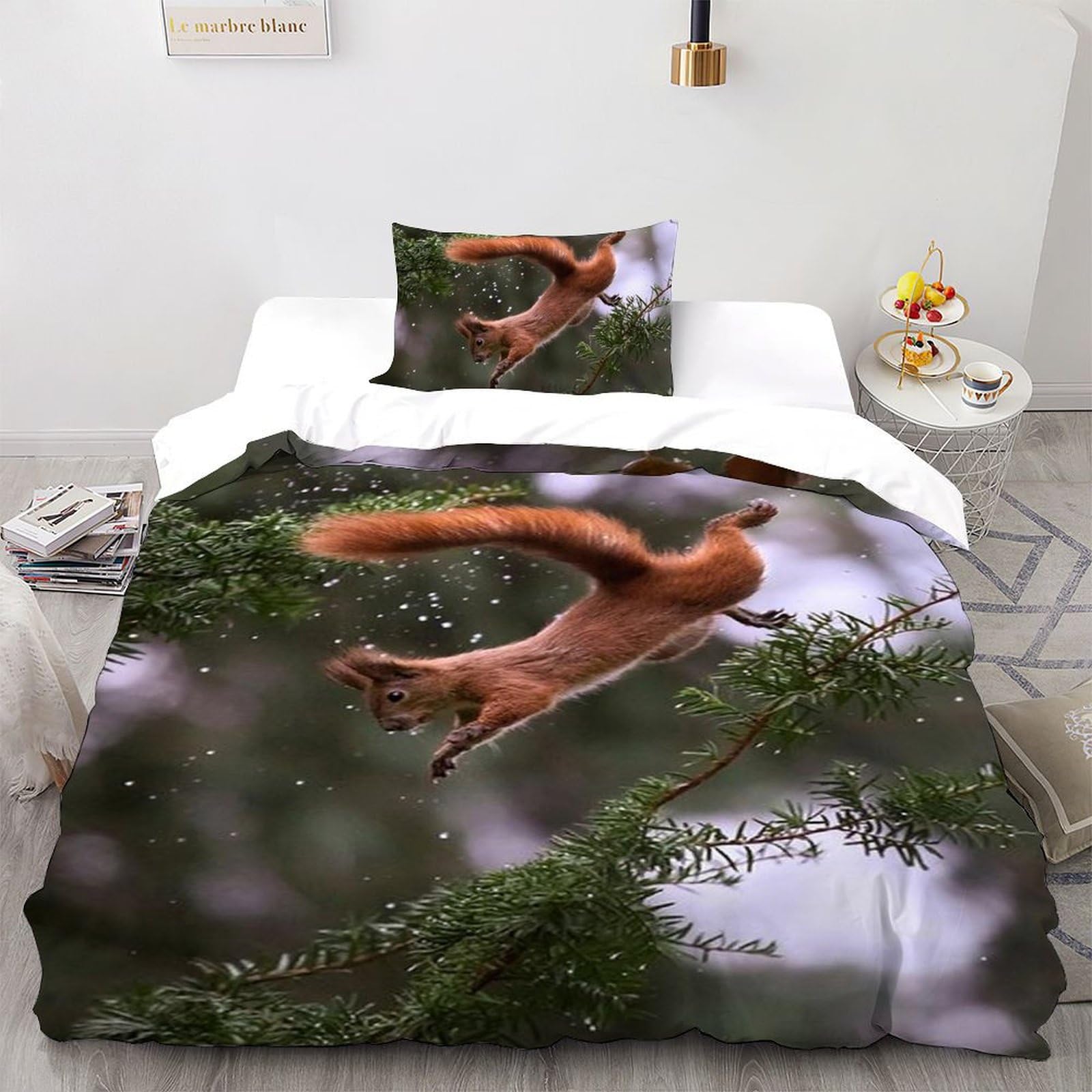 Housse de couette écureuil 135x200 pour lit d'enfant avec sa taie en microfibre douce