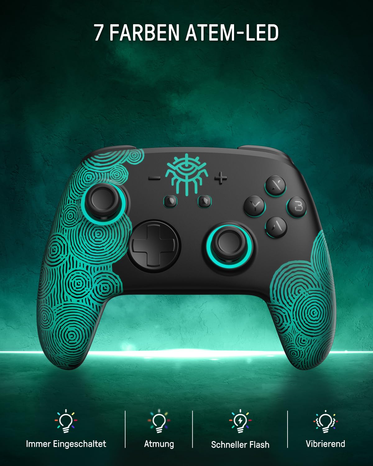 PALPOW Switch 2 Pro Controller für Switch/OLED/Lite,Switch 1 Controller joycon Wireless Firefly Joystick mit Hall Effect Sticks/NFC/7 Farbwechselnde RGB Beleuchtung/Turbo/Makro– Original Schwarz