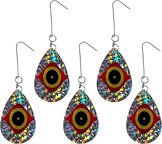 5 Pack PESTEZE Shiny Predator-Eye Water Droplet Repellents with Swivel & Hanger [3.25 x 5 inch] Reflection Scares Pest Birds Like Woodpeckers, Sparrows, Pigeons, Crows & Gulls Without Harming Them
