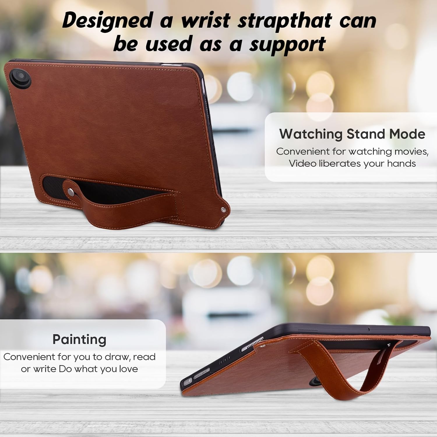Protective Case for All-New Amazon Fire HD 10 and 10 Plus Tablet (13th/11th Generation, 2023/2021 Release) 10.1", PU Leather Slim Lightweight Stand Hand Strap Shockproof Case,Brown